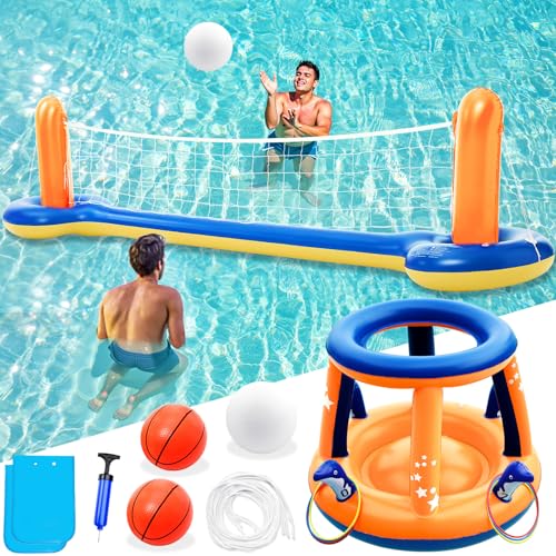 Jasonwell Pool Toys Games Set - 3 in 1 Pool Volleyball Net Basket...