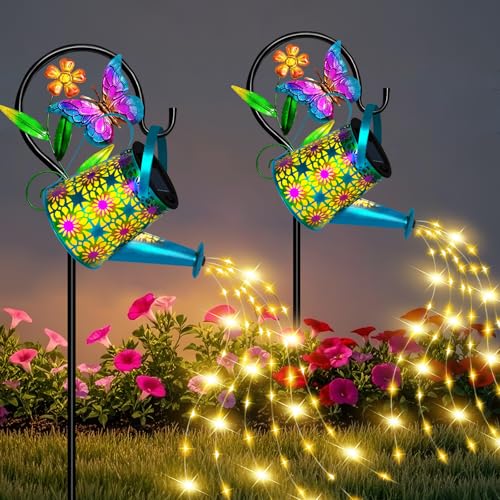 Solar Watering Can with Lights, Waterproof Solar Lantern with Butterfly