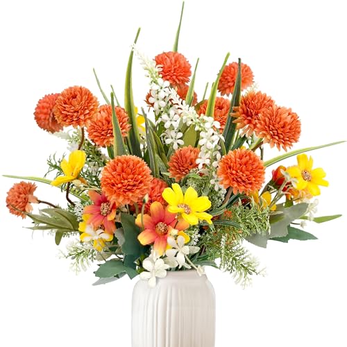 YMIFEEY Kunstblumen wie Echt Künstliche Blumen Herbst Blumenstrauß Künstlich Seidenblumen Fake Blumen Pflanzen Zweige Deko Herbstblumen Wildblume für Zimmer Tisch Draußen Herbstdeko (Orange)