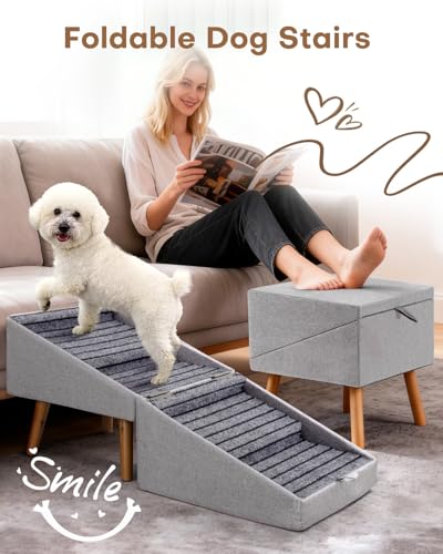 Image of 17.13 inch H Split Ottoman Dog Ramp for Couch and Bed, Non Slip Dog Stairs for Small Medium Large Dogs Cats Puppy