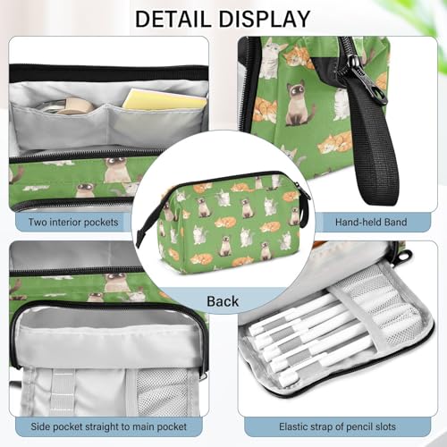 Image of Cat Print Big Capacity Pencil Pen Case Large Pencil Pouch | Portable Multi Compartment Zipper Pencil Bags Stationery Storage for Men Women College Office