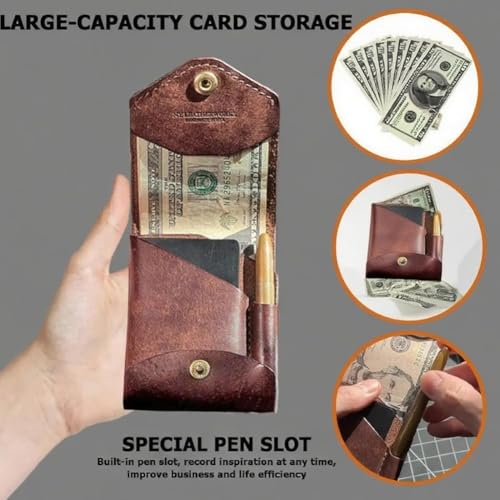Vintage Handmade Leather Wallet, Multifunctional Handmade Leather Wallet for Men, Compact Wallets for Cash, Leathers Business Card Holder, Slim Minimalist Men's Wallets Built-In Pen Slot(1PC,Wallet)3