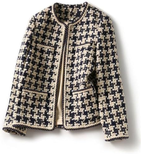 LALUNE Tweed Retro Suit Jacket 3 Pack Women Winter Autumn Fragrance Lady Temperament Round Neck Casual Plaid Blazers3