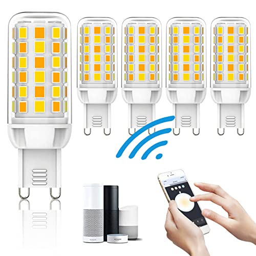 Smarte WLAN Glühbirne G9 3W LED Lampe, Wifi Alexa G9 Glühbirnen, Mehrfarbige Dimmbare G9 Led Birnen kompatibel mit Alexa und Google, 2700K-6500K, 320Lumen, Sprachsteuerung, Kein Hub Benötigt, 5 Pack Cover
