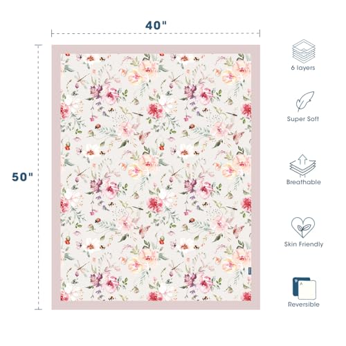 Image of GRSSDER Cotton Muslin Quilt Blanket - Silky Soft and Breathable Baby Blanket Quilt, Oversized Muslin Blankets for Newborns, Toddlers & Kids, 6 Layers Reversible Design for All Seasons, 40 inch x 50 inch