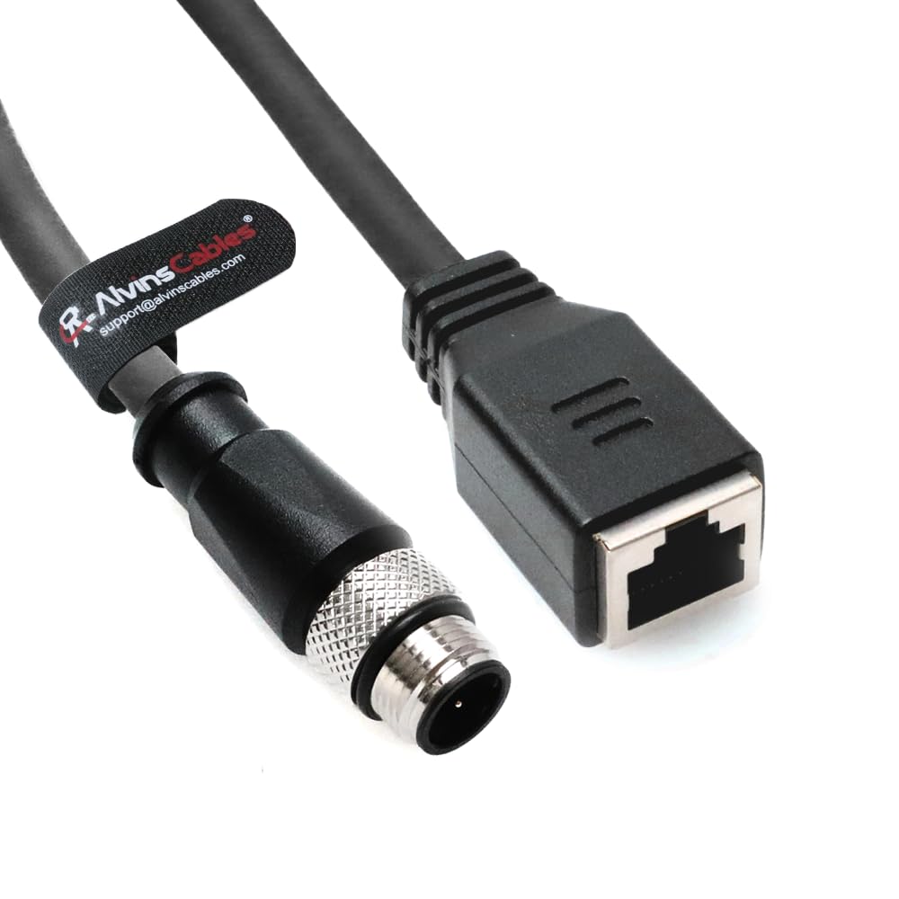 Alvin's Cables M12 D-code de 4 pines macho a RJ45 Cable Ethernet hembra para sensor de cámara industrial, cable CAT6A de alto consumo RJ45 para aplicación de automatización 49.2ft/15m