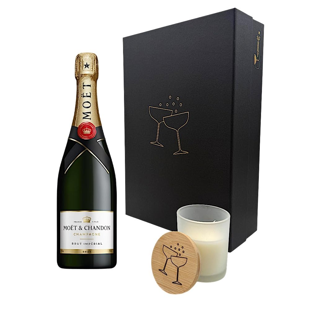 Moët & Chandon Champagne Brut Impérial, Set de Regalo con Vela Aromática, Caja Negra de Lujo