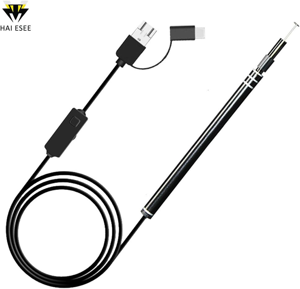 Haiesee 3 in 1 HD Video Visual Endoscope USB Camera Borescope Ear Cleaning Tools Inspection Camera 5.5mm Camera 1.0MP USB Interface Built-in 6 Adjustable LED Vidual Earpick