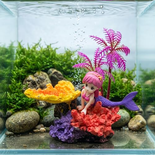 Image of Aquarium Decor Fish Tank Decorations Resin Coral Ornament, Small Mermaid Aquarium Accessories Hideout for Betta Shrimp Goldfish, Artificial Reef Fish Tank Accessories Decorations