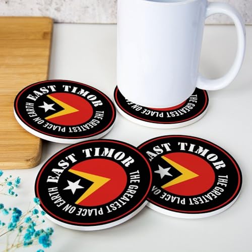 Lot de 4 sous-verres ronds avec base pour la maison Motif drapeau du Timor oriental The Greatest Place On Earth Timor oriental pour table basse 10,2 cm