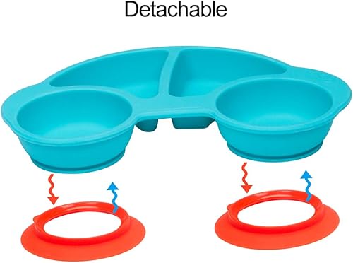 Miniatura 7 de Platos divididos de silicona para niños pequeños, platos portátiles antideslizantes de alimentación con succión para niños, bebés y niños, sin BPA