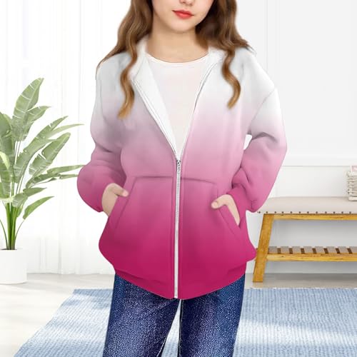Girls Fashion Zip Up Hoodie Oversized Gradient Cute Sweatshirts Casual Long Sleeve Athletic Track Jacket with Pockets4