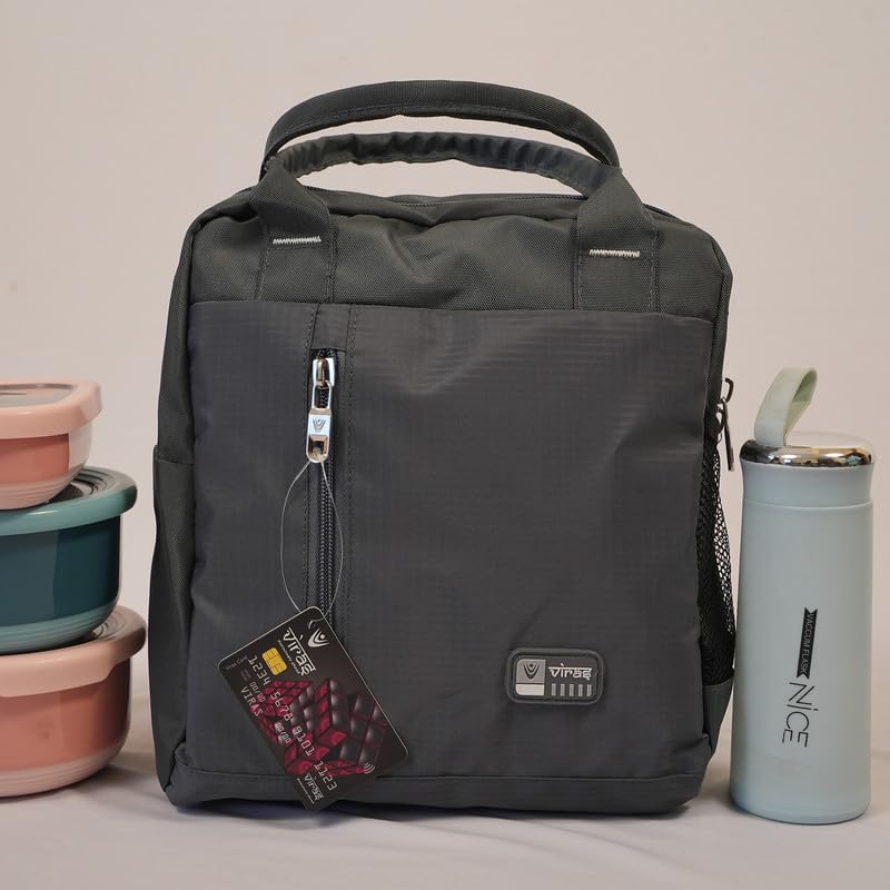 Image of FLUXY Office Lunch Bag for Men & Women | Waterproof & Leakproof Lunch Tote Bag | Reusable Tiffin Carry Bag for Office, School, College, Travel & Picnic | Spacious Portable Lunch Organizer (Grey)