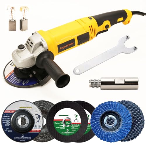 Hangjiatool Angle Grinder 5 Inch 10.0 Amp 1280W Electric Grinder Tool 6-Variable-Speed 11000 RPM Paddle Switch with Lock-on Button Professional Tool for Metal Cutting & Grinding and Polishing