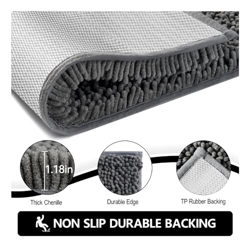 YOOTUKL Saugfähige Chenille Fußmatte für den, rutschfeste Badematte, schlammiger Hund, waschbare Matte, schnell trocknende 40x60cm Grau