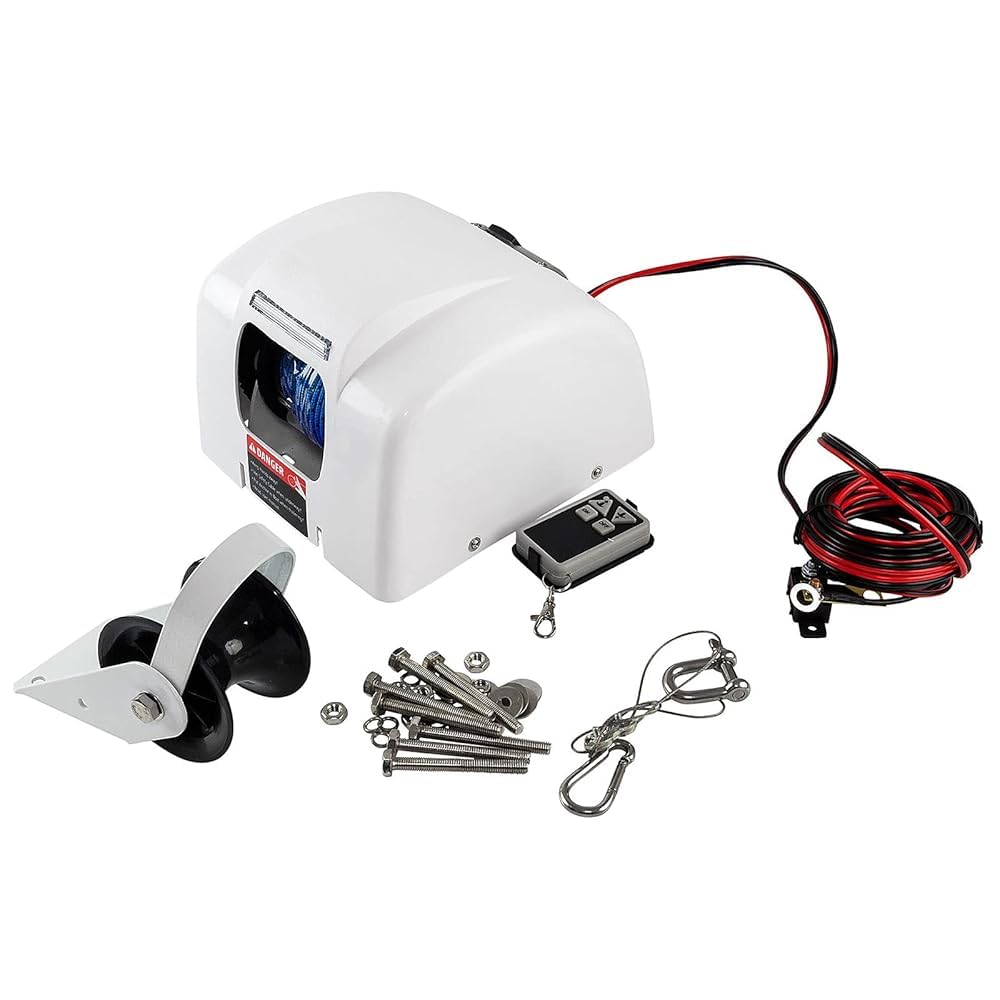 Guindeau d'ancrage électrique avec télécommande 12V, guindeau électrique pour bateau, 100FT de longueur de la corde d'ancrage, vitesse de récupération de la corde de 70 ft/min