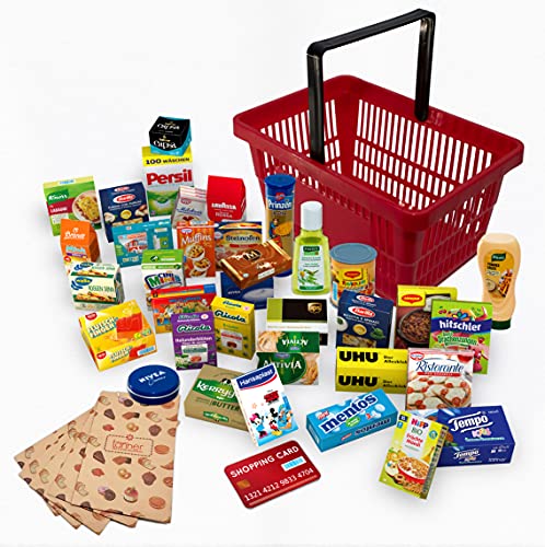 Christian Tanner - Comida Miniatura Set de Supermercado con Cesta de Compra de 42 Piezas Comida Juguete Mini Miniaturas Comida de Juguete Colores Realistas Educación Juegos para Niños