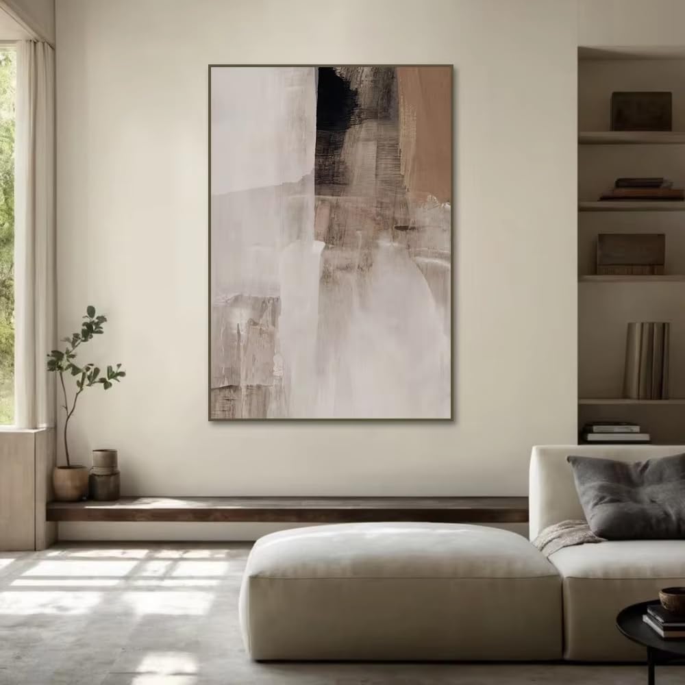 Uudezo With Black Frame Neutral Abstract Canvas Wall Art Wall Decor Pictures,Brown Textured Wall Painting, Nordic Living Room Bedroom(80X100cm(31X39inch))