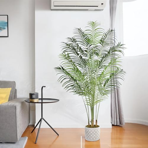Keeplush Artificial Palm Tree 6.5ft Tall Fake Palm Tree Indoor Decor with 18 Trunks and Real Bark Design Faux Tropical Areca Palm Silk Floor Plant in Pot for Home Office Living Room Bedroom Decor 1pcs - Image 7