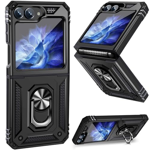 for Samsung Galaxy Z Flip 6 / Z Flip 7 FE Case with Hinge Protection and 360°Rotate Ring Magnetic Kickstand, Samsung Z Flip6 Phone Case for Samsung Galaxy Z Flip 6 / Z Flip 7 FE 5G (Black)
