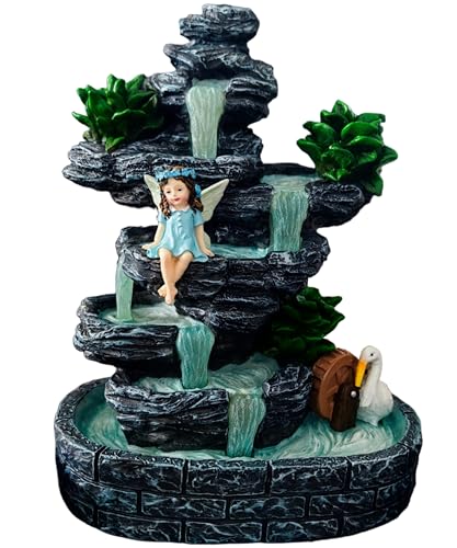 QCF Fairy Garden Accessories Fairies Waterfall Solar Statues, 9' Waterproof Figurines Lights Outdoor House Decorations for Patio Lawn Porch Backyard, Gardening Birthday Gift for Women Kids Grandmom