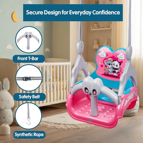 Image of Amazon Brand - Supples Baby Swing for Kids | Non-Toxic Plastic | Indoor & Outdoor Use | Adjustable Design with Safety Belt | Age 6 Months to 4 Years | Blue & Pink