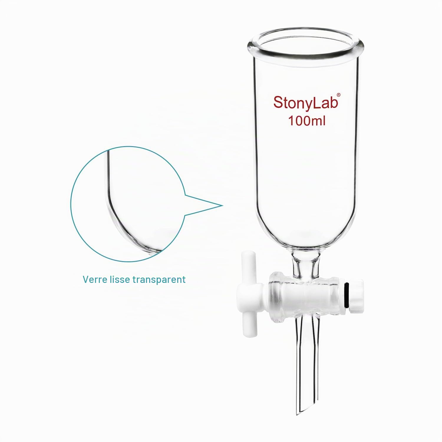 stonylab Entonnoir de Décantation, Entonnoir de Burette en Verre de Borosilicate avec Robinet en PTFE pour Usage en Laboratoire et à la Maison, 100 ml