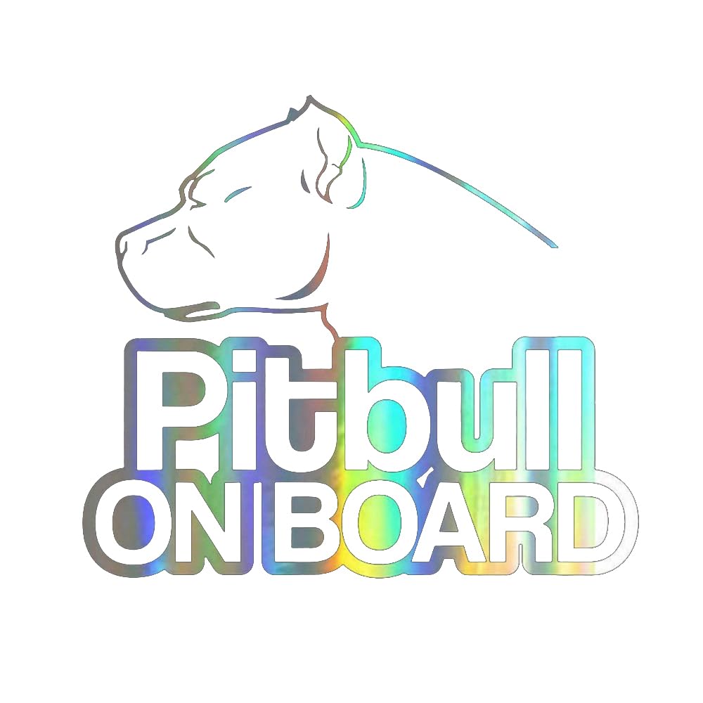 Holographischer Pitbull ON BOARD Autoaufkleber, Wasserfest, Reflektierend, Lustige Hundeaufkleber für Auto, Stoßstange, Fenster (22cm/8.7 Inch)