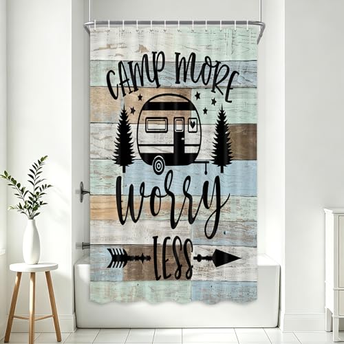 Image of Boziqr Camper RV Shower Curtain Travel Trailer Bathroom Accessories Decor Country Wooden Board Farmhouse Rustic Camping Shower Stall Curtains 48x72 Inches