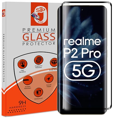 Image of STP FEEL Advanced Black Border Tempered Glass Screen Protector Compatible for Realme P2 Pro 5G (6.7 Inch, Pack of 1) | Full Screen Coverage (except edges) Screen Protector Guard Protector