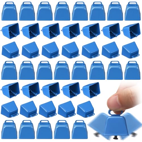 Gisafai 50 Pcs Mini Cow Bells for Crafts Christmas Metal Cowbells with Hooks Small Hanging Jingle Bells Decoration for Birthday Party Weddingcowbell for Sporting Events DIY Craft Decoration(Blue)