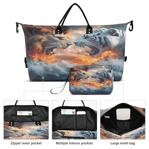 Weekender Bags Travel Duffel Gym Bag Lion and Tiger Carry on Overnight Tote Bag with Toiletry Bag for Airplane Travel Trip Gym Yoga2