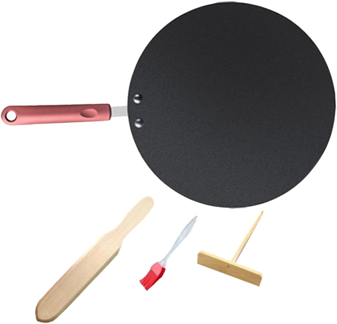 Luxshiny 1set Nonstick Pancake Pan Cooking Skillet for Breakfast Frying Pan Wooden Spatula Oil Brush for Gas Stoves Induction Cooktops