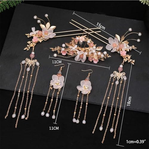 Palo para el cabello con borla larga y perlas chinas estilo vintage para moños de mujer 6