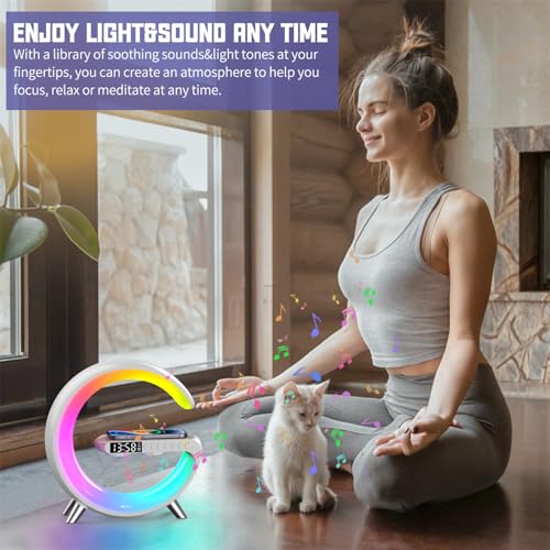 Image of 4 In 1 Smart LED Table Lamp, Alarm Clock, Wireless Charger, Night Light, Bluetooth Speaker with App Control, Bedside Lamp for Bedroom, Office, Home Decor, Family, Girls Boys Birthday Festival Gifts