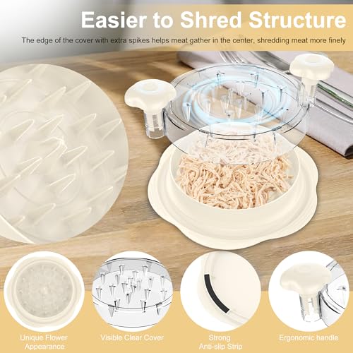 Image of Chicken Shredder Tool Twist Large Chicken Breast Shredder with Brush&Fork, Visible Meat Shredder Machine, Strong Anti-Slip Strip, Ergonomic Handle, BPA Free, Suitable for Pork Beef Chicken (White)