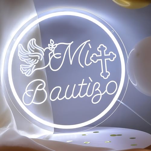 Image of Mi Bautizo Sign Neon for Wall Decorations, 13.4 * 13.4 inches Mi Bautizo Decorationsm USB Powered Baptism Decorations, Suitable for Children's Birthday Party,Room,Garden,Bar,Christmas.