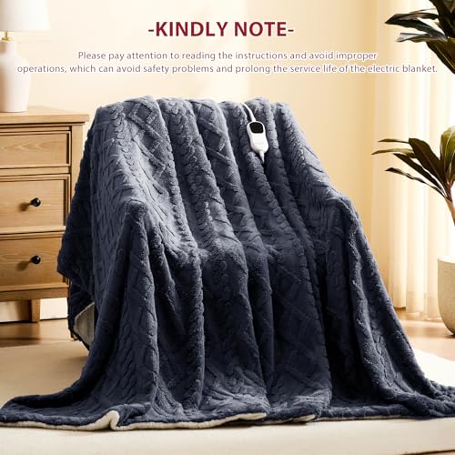 JKMAX Heated Electric Blanket Twin Size-62"x84" Heating Blanket with 10 Heating Levels & 5 Time Settings Over-Heat Protection,Winter Warmer for Adults with ETL Certification(Grey)