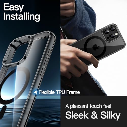 Image of JETech Magnetic Cover Case for iPhone 16 Pro Max 6.9-Inch Compatible with MagSafe, Shockproof Phone Bumper Cover, Anti-Scratch Clear Back (Black)