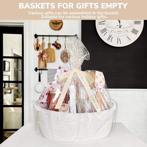 Image of CHICVITA Woven Basket for Gifts with Bags & Ribbon, Dog Toy Basket, White