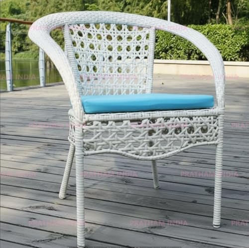 Image of India Outdoor Indoor Patio Furniture Sets Rattan Chair Patio Set Conversation Set Poolside Lawn Chairs Swingarea Balcony Outdoor Garden Furniture Chair (White with Blue Cushion)