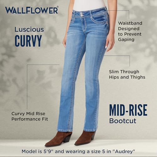 Image of WallFlower Luscious Curvy Bootcut Jeans for Women, Mid-Rise Insta Stretch Denim, Size-Inclusive Juniors Jeans