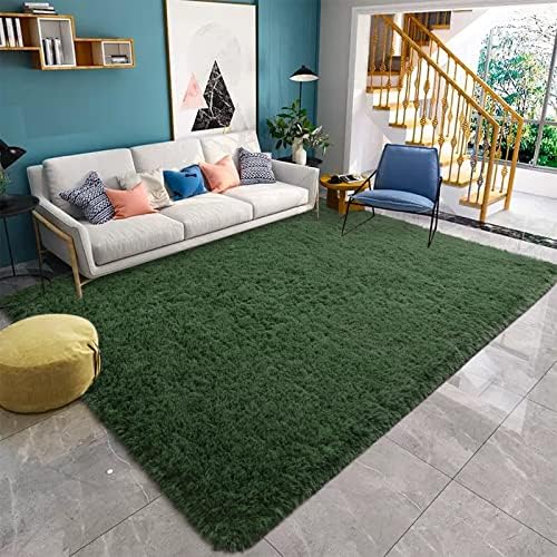 Pettop Fluffy Deep Green Rug for Bedroom Living Room, 4x6 Feet Rectangle Large Rug Plush Fuzzy Carpet for Girls Kids Boys, Non-Slip and Washable Rug for Nursery Classroom, Home Decor Rug 7 51qYo9DgrsL. AC