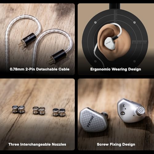Image of Linsoul Kefine Klean in Ear Monitor,10mm DLC Diaphragm Dynamic Driver HiFi Earphones,Wired Gaming Earbuds,Replaceable Nozzles,Detachable Silver-Plated Cable for Audiophile (No Mic 3.5mm, Silver)