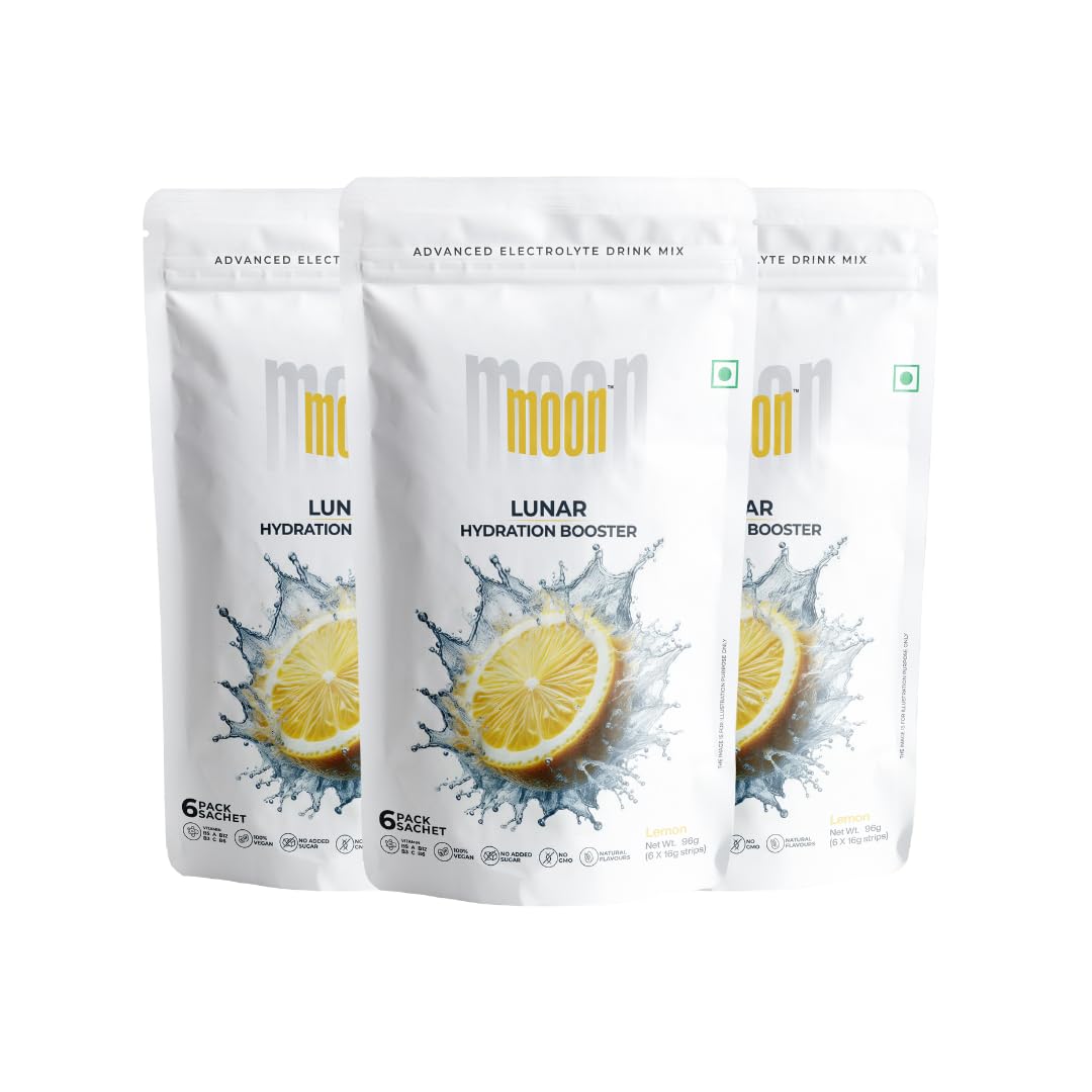 Moon Lunar Lemon Hydration Booster Energy Drink Mix100% Natural & Healthy Electrolytes Mix Instant Daily Hydration & Energy Boost Post Workout Energy Powder Pack of 3(16g X 18 Sachets)
