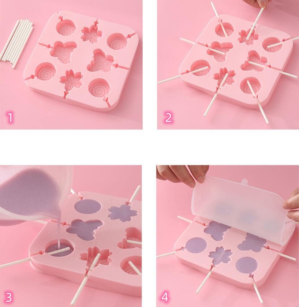 Miniatura 6 de Juego de moldes de silicona para piruletas de Navidad, molde de chupón de caramelo duro y molde de chocolate de Papá Noel con 50 palitos de chupón,