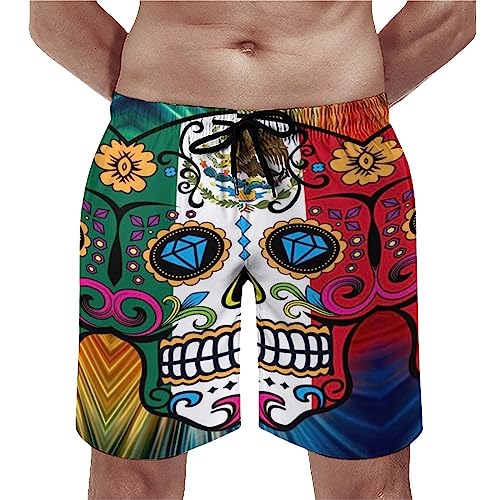 Mexican Sugar Skull Men's Summer Beach Shorts, Athletic Trunks2