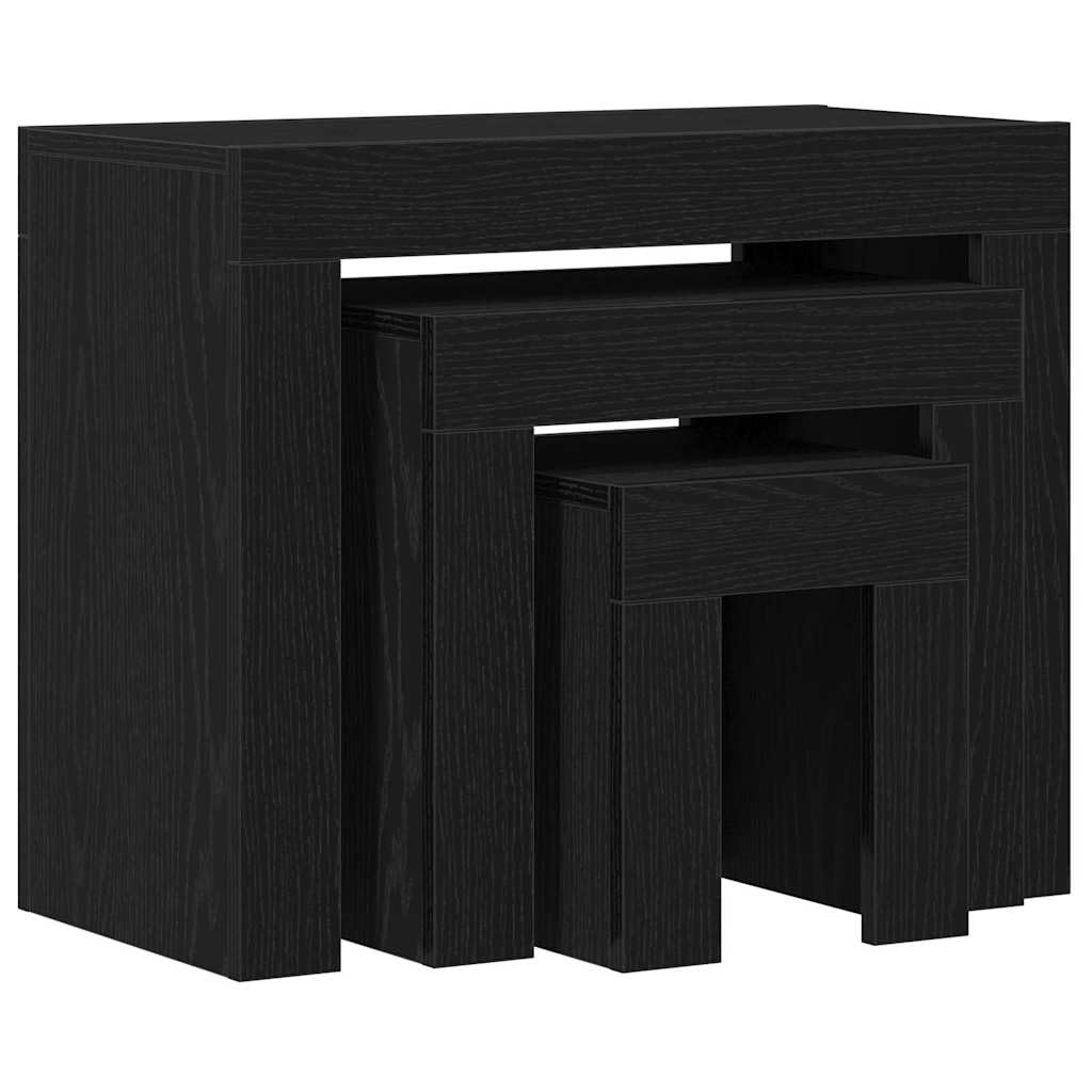 Mesas Nido 3 pcs Roble Negro Madera de ingeniería, Mobiliario Mesas Mesas Decorativas Mesas de Centro, Negro, 16.1kg