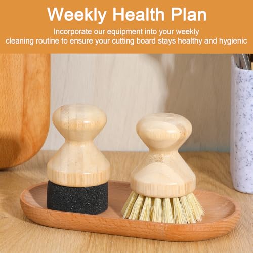 Image of 2pcs Cutting Board Oil Wax Applicator & Scrub Brush Natural Bamboo with Sisal Fiber & Sponge Dish Scrub Brushes for Kitchen Wooden Cleaning Scrubber for Food Grade Mineral Oil Board Worktop Utensil Ca