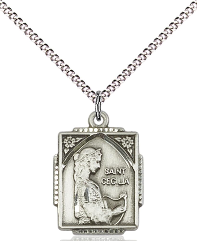 F A Dumont Sterling Silver St. Cecilia Pendant with 18" Stainless Steel Lite Curb Chain. Patron Saint of Musicians/Singers
